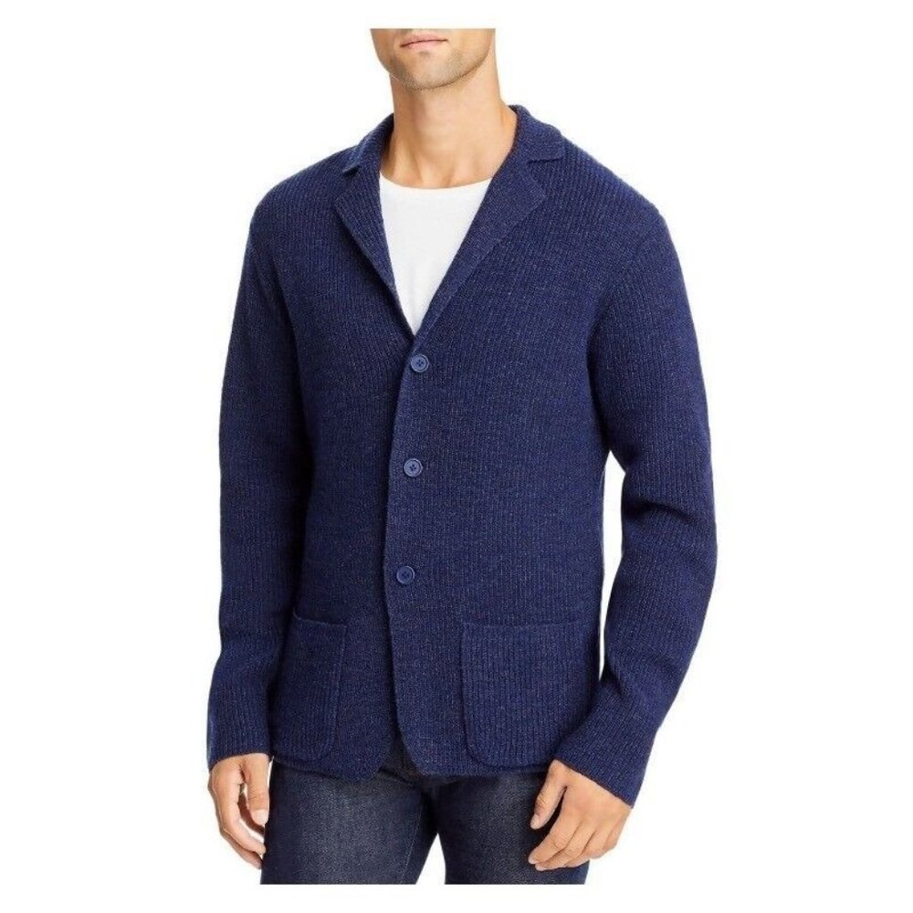 THE MENS STORE Men's Navy Melange Wool Blend Cardigan Sweater M Medium